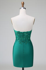 Sparkly Dark Green Corset Short Homecoming Dress With Appliques