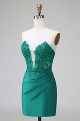 Sparkly Dark Green Corset Short Homecoming Dress With Appliques