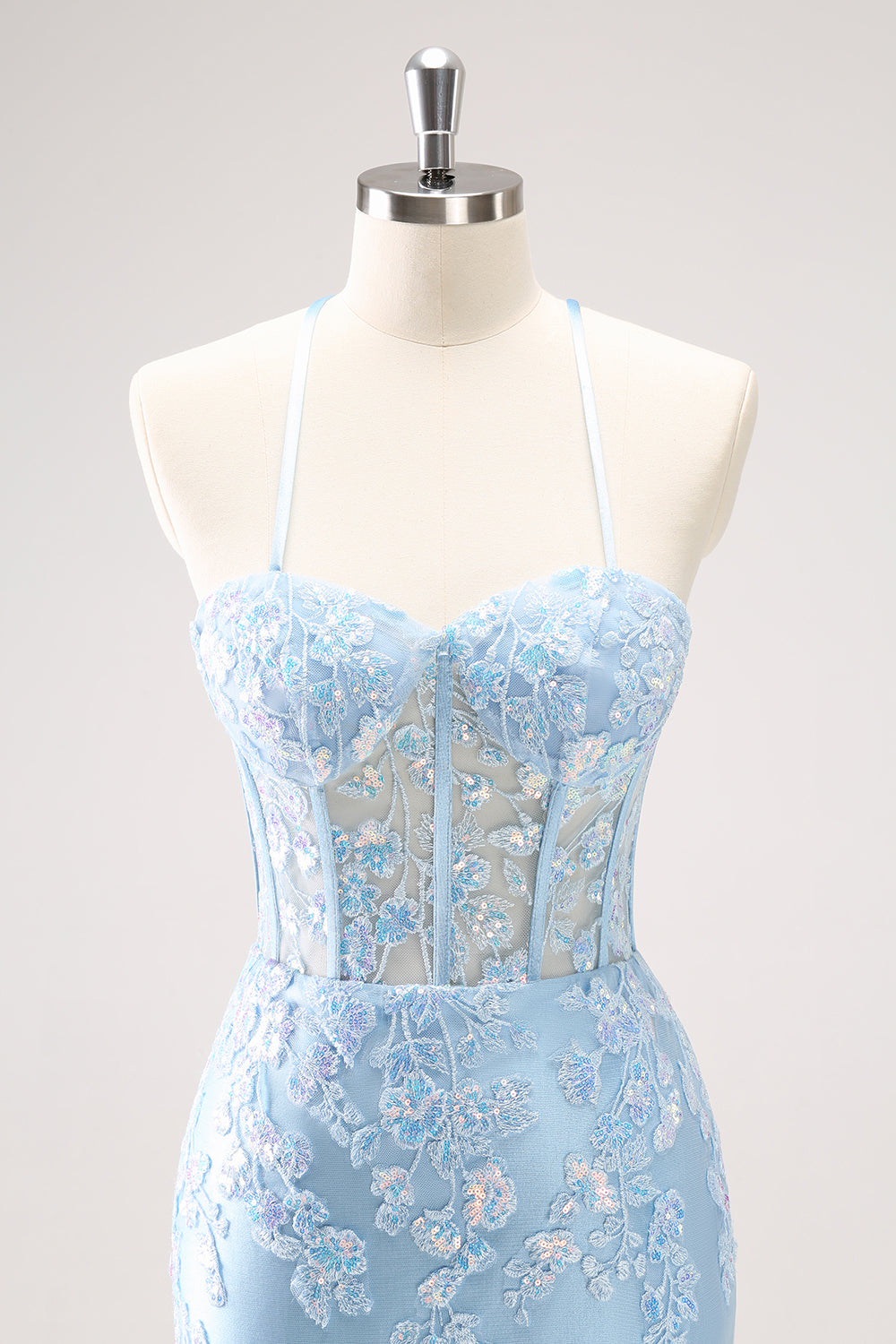 Blue Sparkly Corset Sequined Tight Short Homecoming Dress