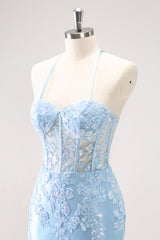 Blue Sparkly Corset Sequined Tight Short Homecoming Dress