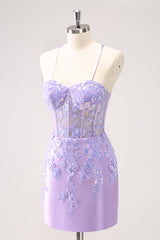 Blue Sparkly Corset Sequined Tight Short Homecoming Dress