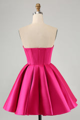 Trendy Fuchsia Corset A Line Strapless Short Homecoming Dress with Beadings