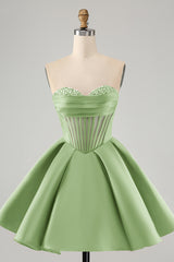 Sparkly Green Strapless Corset Tight Short Homecoming Dress with Beading