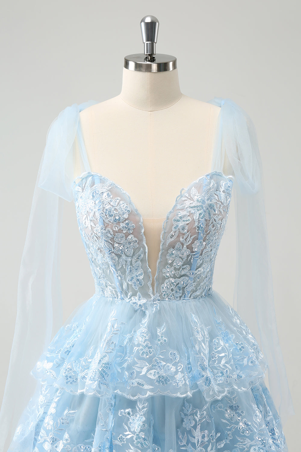 Sparkly A Line Blue Corset Tiered Short Homecoming Dress with Sequins 