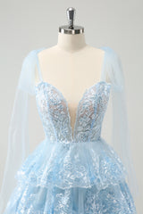 Sparkly Blue Sequins Corset A Line Tiered Short Homecoming Dress