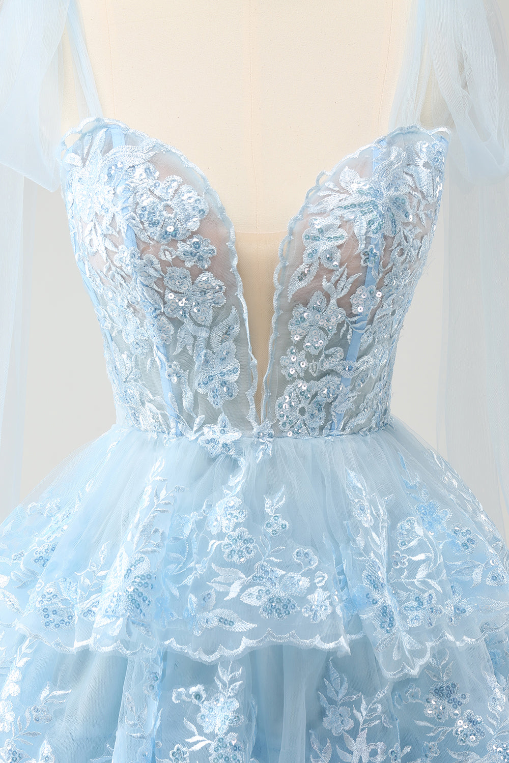 Sparkly Blue Sequins Corset A Line Tiered Short Homecoming Dress