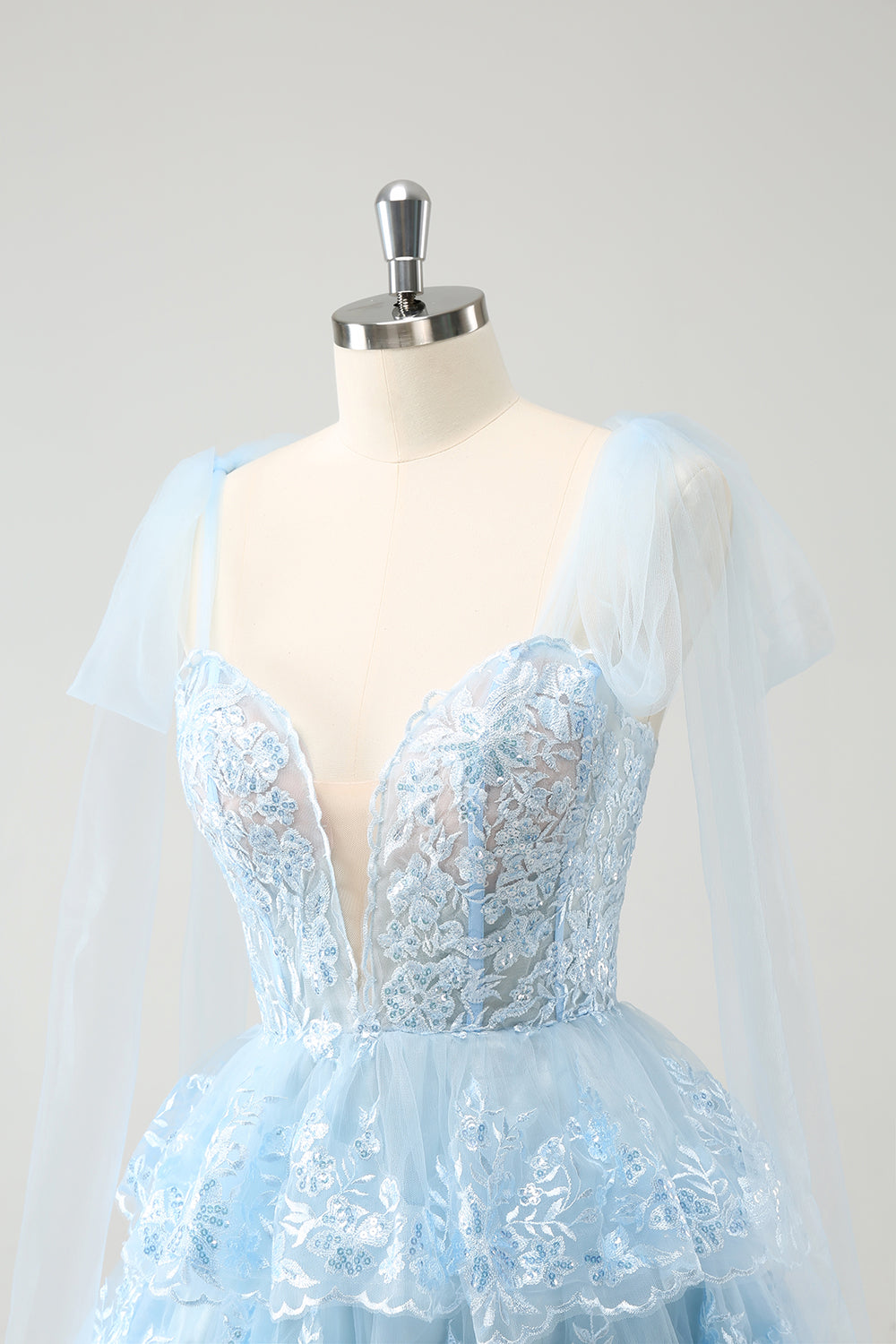 Sparkly Blue Sequins Corset A Line Tiered Short Homecoming Dress