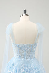 Sparkly Blue Sequins Corset A Line Tiered Short Homecoming Dress