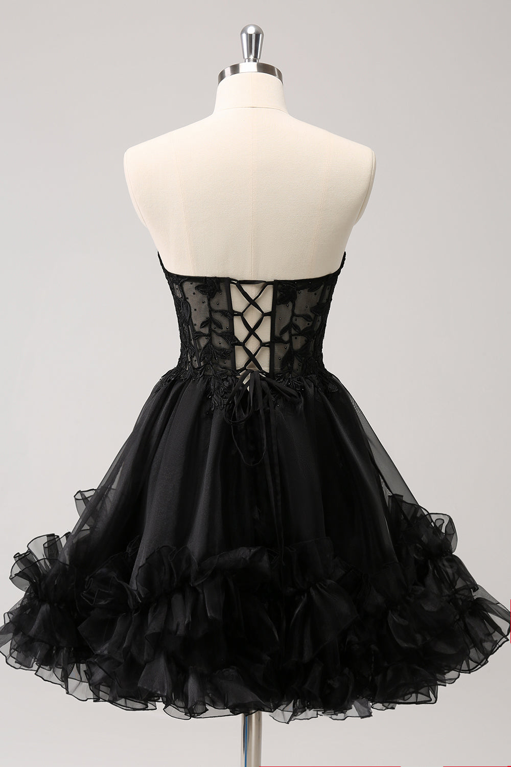 Black Strapless Corset A Line Tiered Short Homecoming Dress