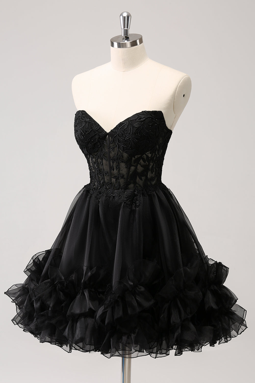 Black Strapless Corset A Line Tiered Short Homecoming Dress