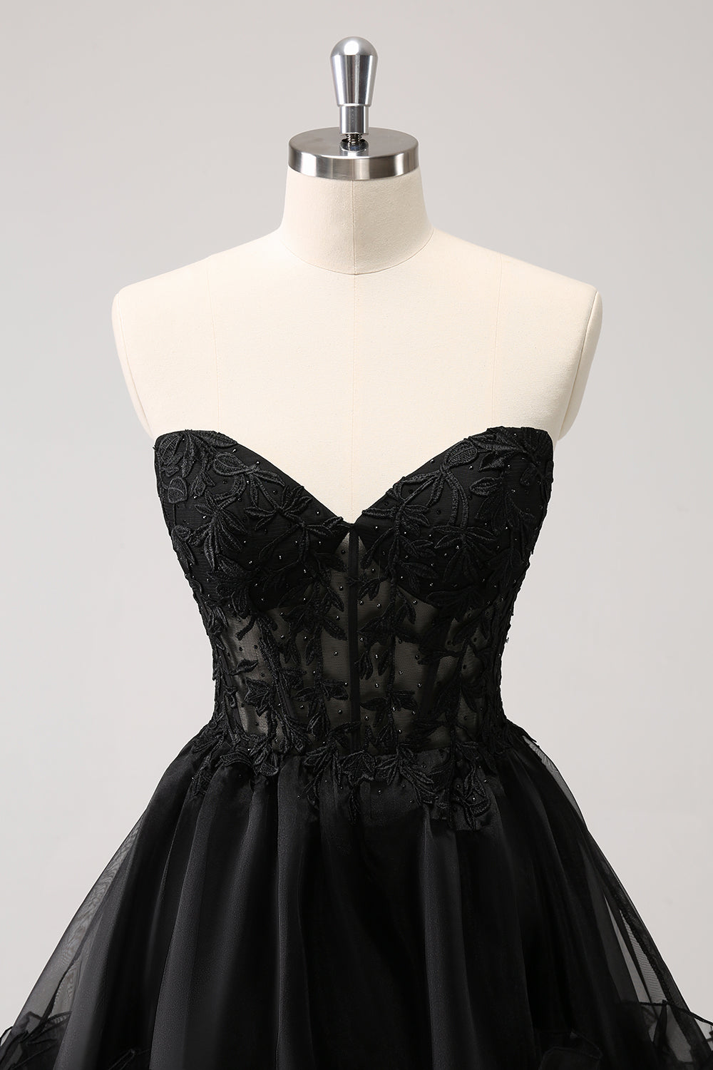 A Line Black Strapless Corset Tiered Short Homecoming Dress with Ruffles