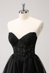 Black Strapless Corset A Line Tiered Short Homecoming Dress