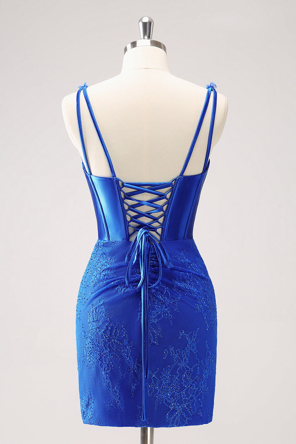 Royal Blue Corset Beaded Tight Short Homecoming Dress With Lace