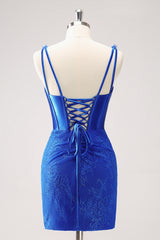 Royal Blue Corset Beaded Tight Short Homecoming Dress With Lace