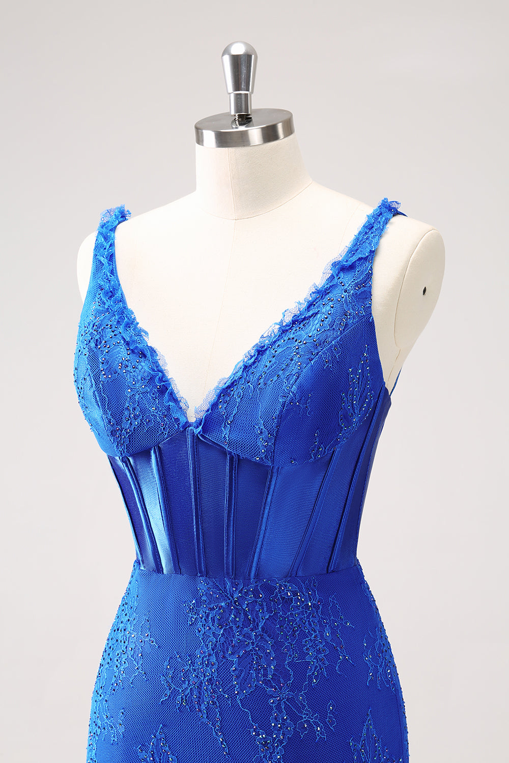 Royal Blue Corset Beaded Tight Short Homecoming Dress With Lace