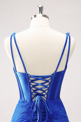 Royal Blue Corset Beaded Tight Short Homecoming Dress With Lace