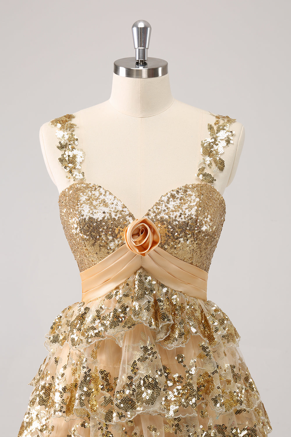 Sparkly Golden A Line Sequins Short Ruffled Homecoming Dress