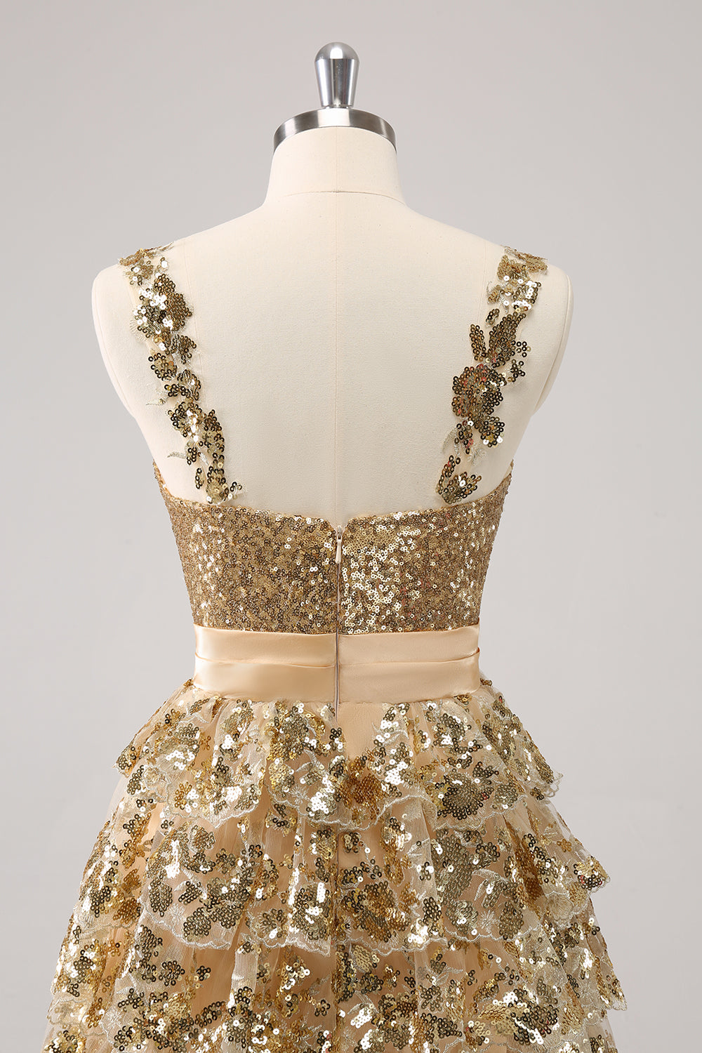 Sparkly Golden A Line Sequins Short Ruffled Homecoming Dress