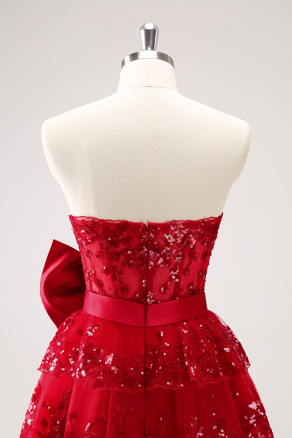 Sparkly A Line Red Strapless Short Homecoming Dress with Bow