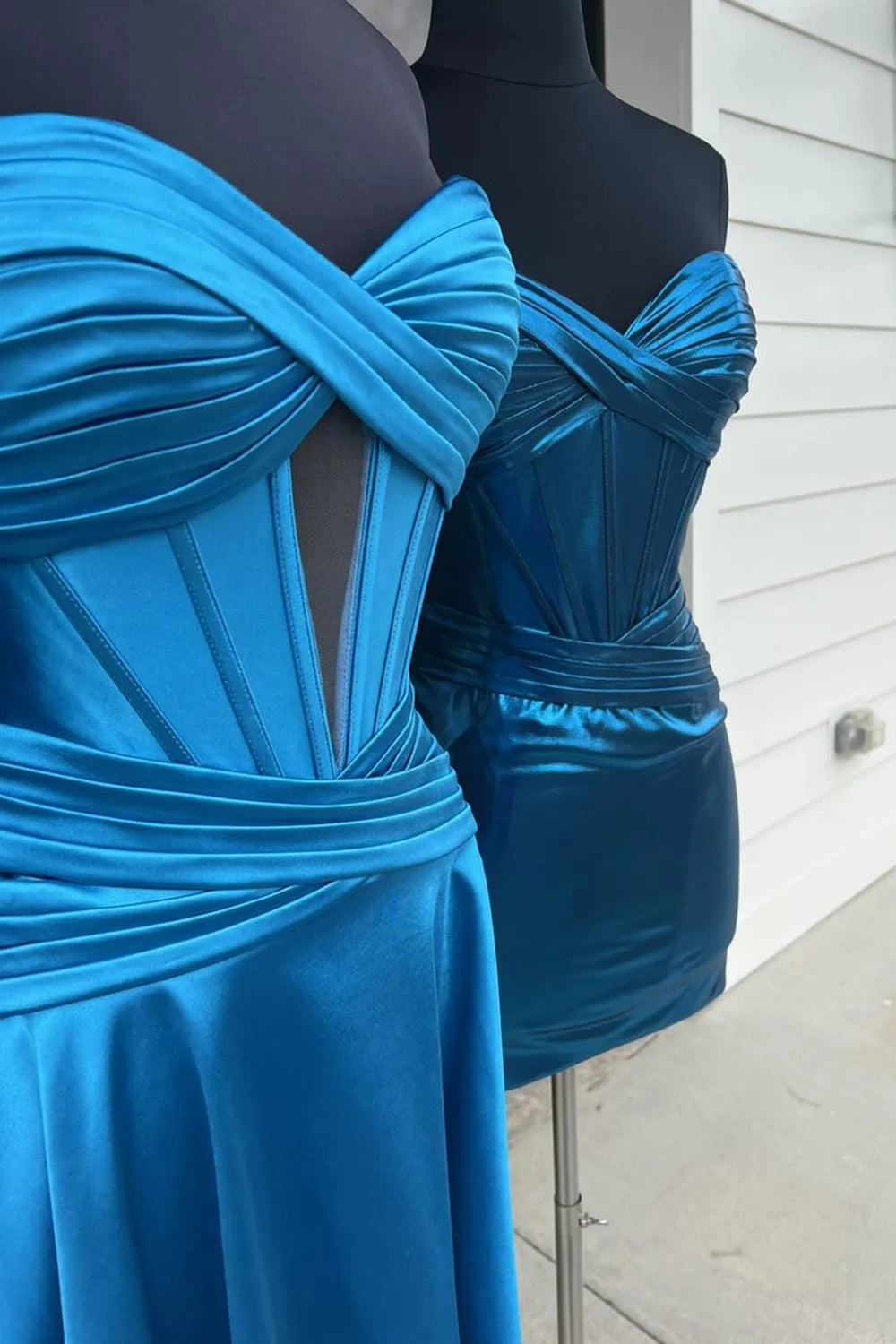 Royal Blue A Line Strapless Corset Short Homecoming Dress with keyhole