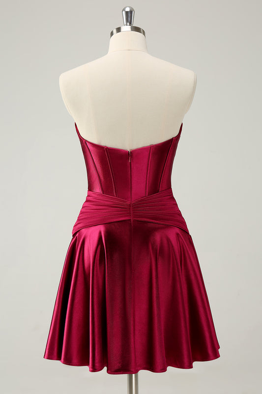 Burgundy Sweetheart Corset A Line Short Homecoming Dress