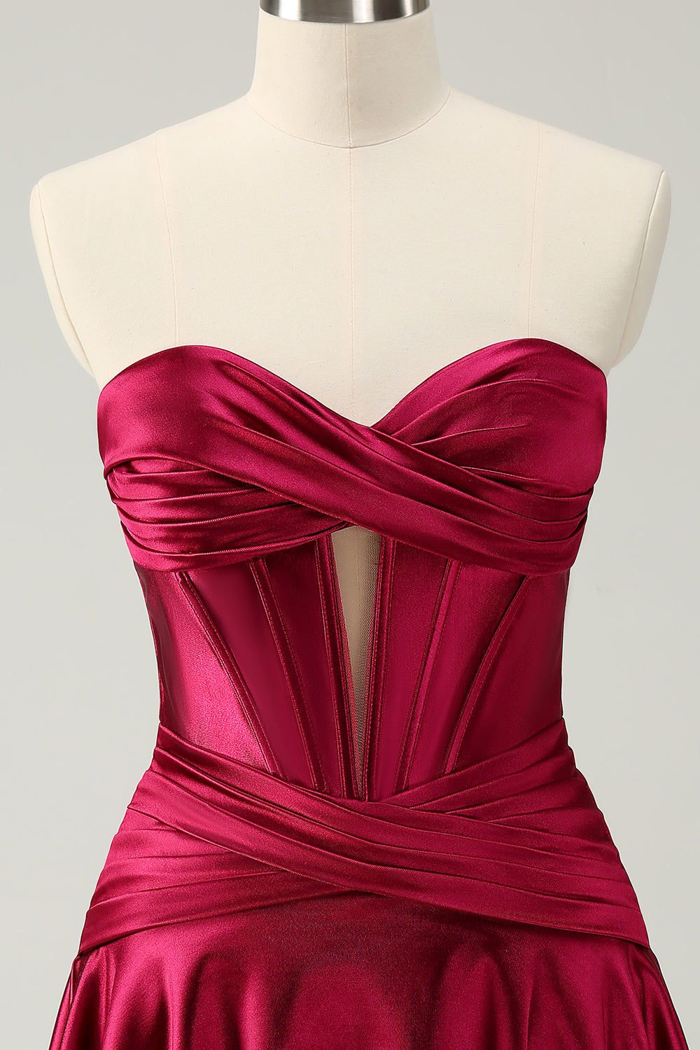 A Line Fuchsia Strapless Corset Short Homecoming Dress with keyhole