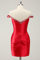 Sparkly Red Off The Shoulder Tight Short Homecoming Dress