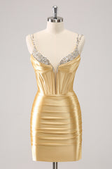 Sparkly Golden Corset Sequins Tight Short Homecoming Dress