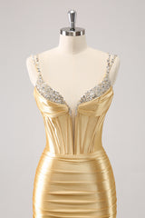 Sparkly Golden Corset Sequins Tight Short Homecoming Dress