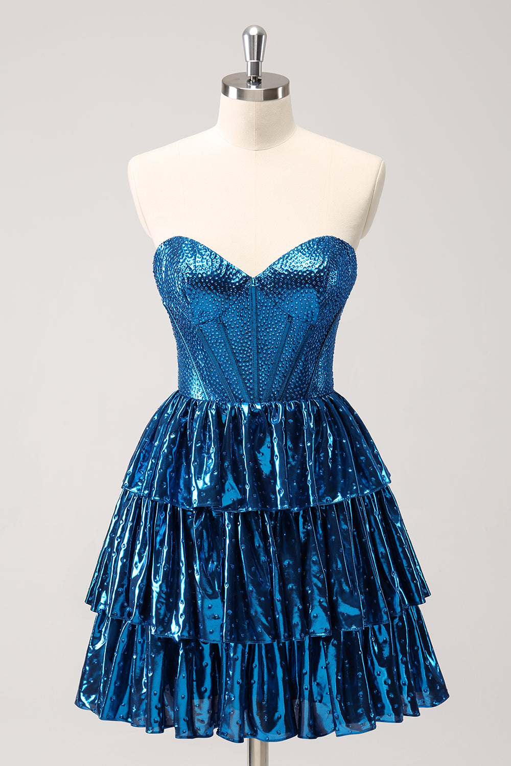 Sparkly Peacock Blue Strapless Corset A Line Short Homecoming Dress