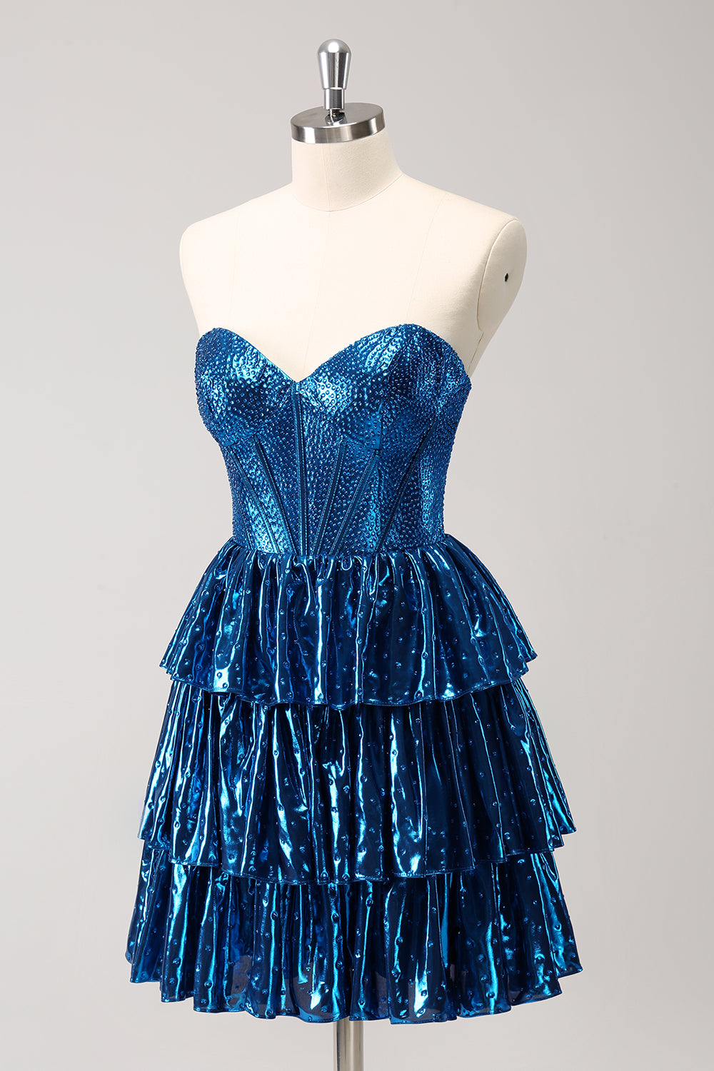 Sparkly Peacock Blue Sweetheart Ruffled Short Homecoming Dress