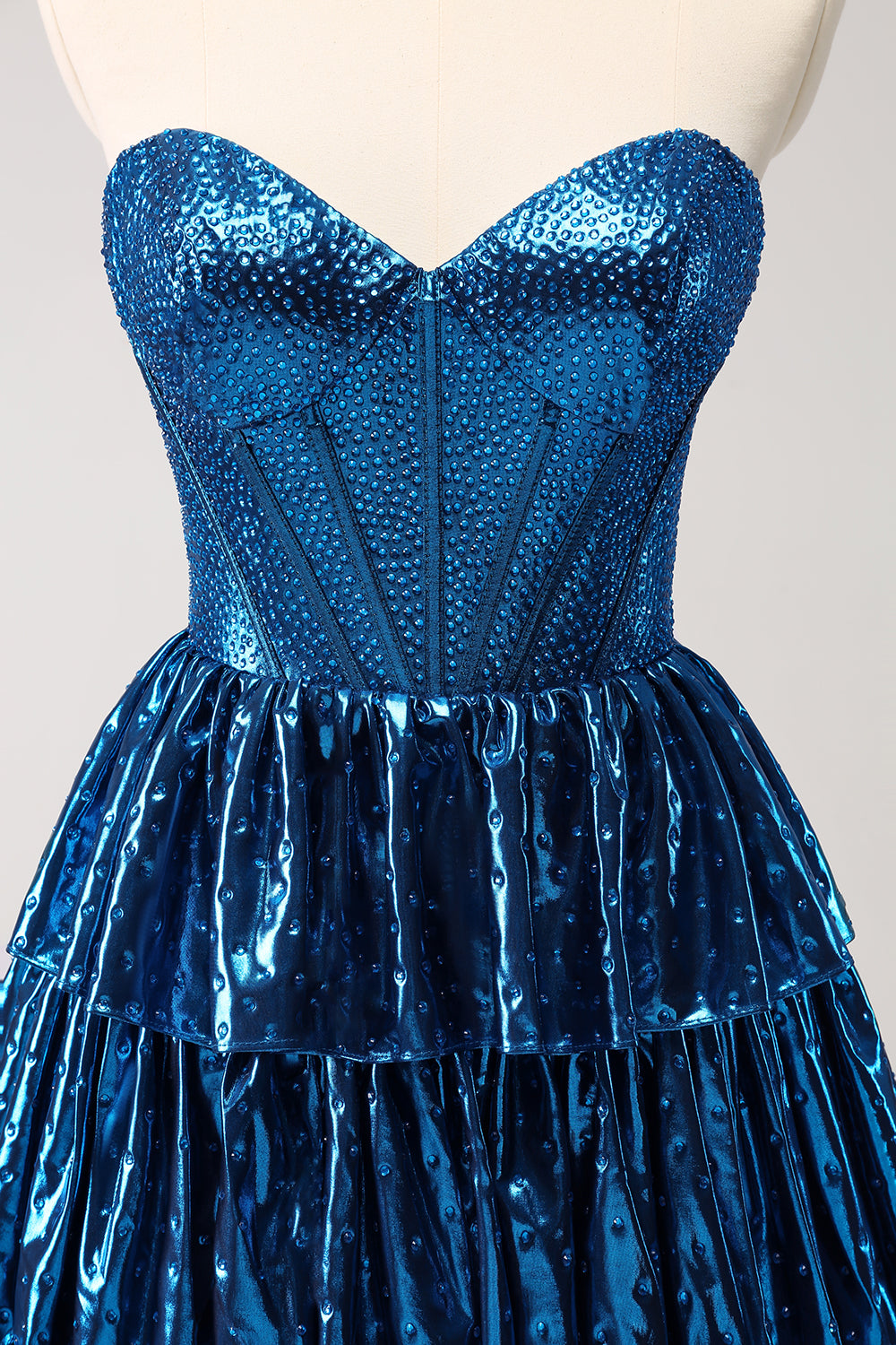 Sparkly Peacock Blue Strapless Corset A Line Short Homecoming Dress