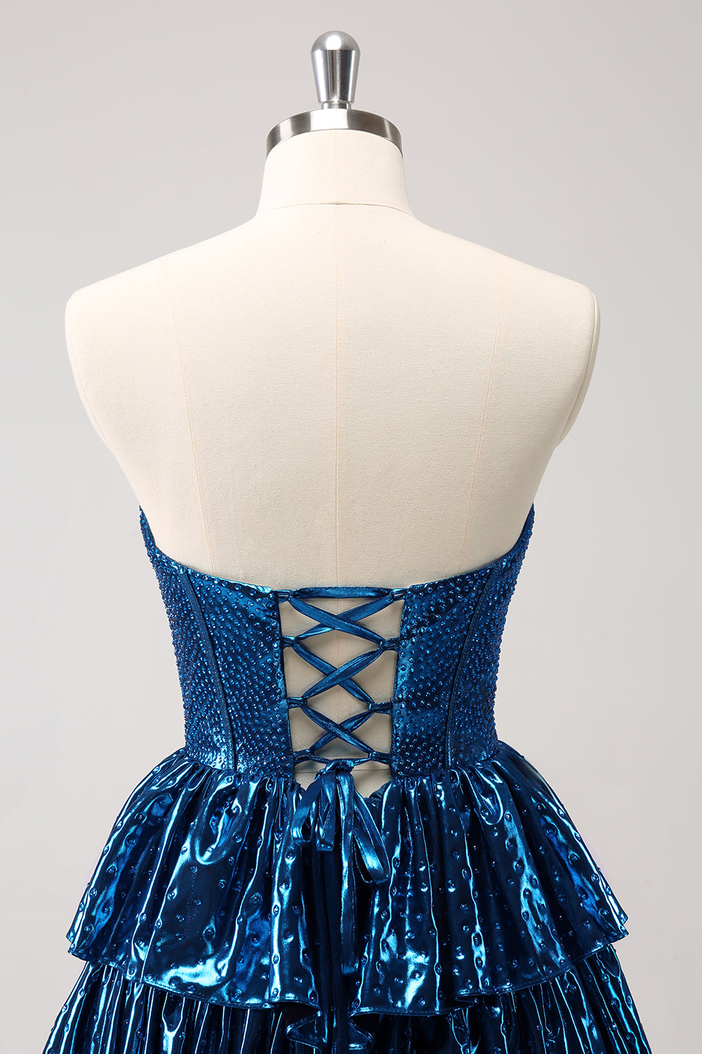 Sparkly Peacock Blue Strapless Corset A Line Short Homecoming Dress