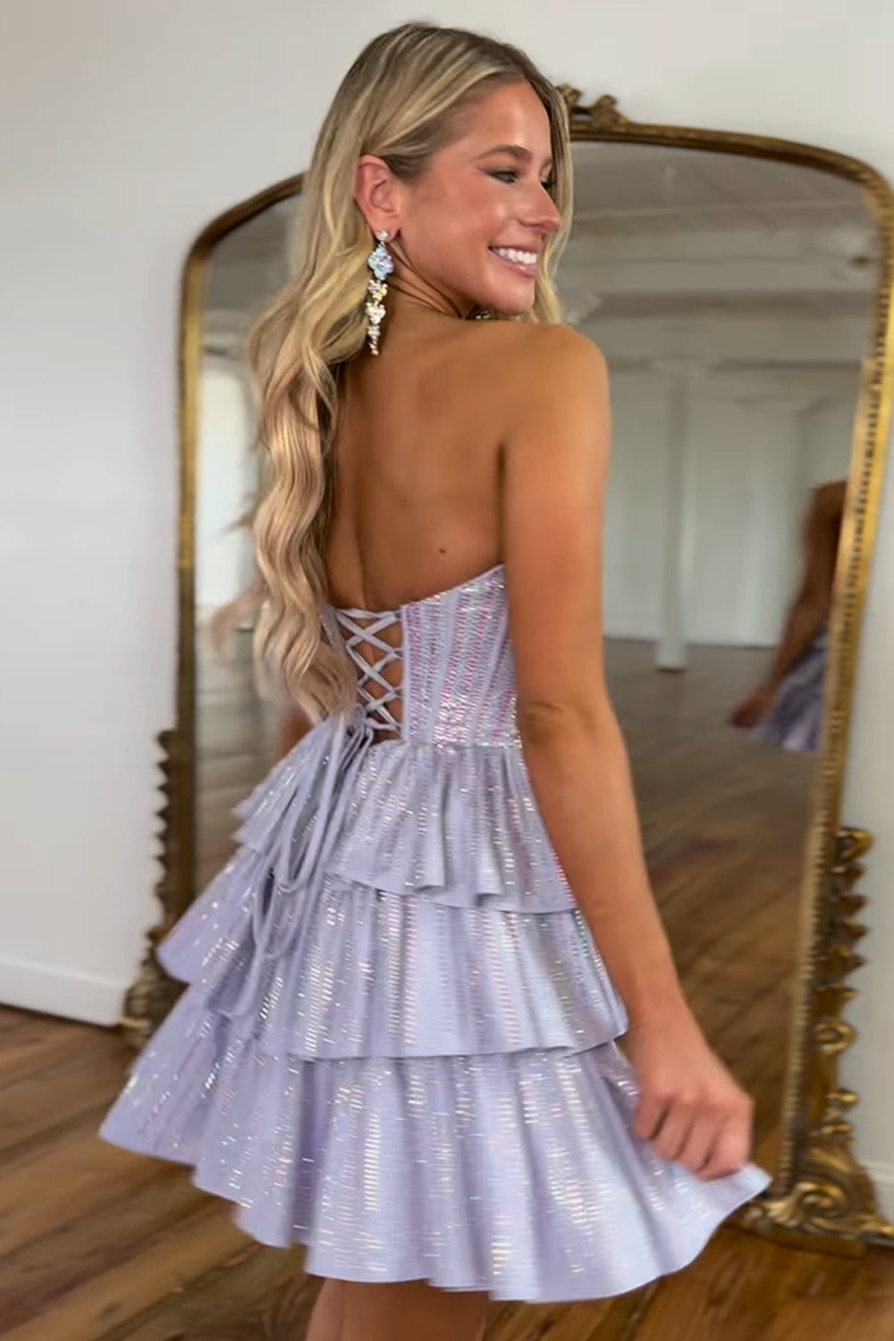 Sparkly Navy Sweetheart Corset Short Homecoming Dress With Ruffles