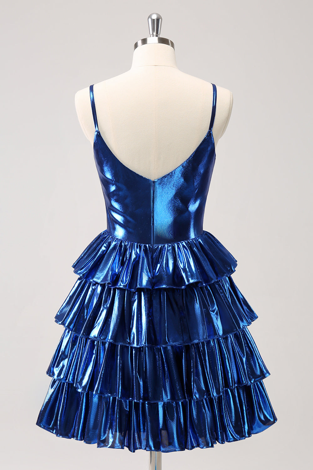 A Line Ink Blue Spaghetti Straps Tiered Short Homecoming Dress