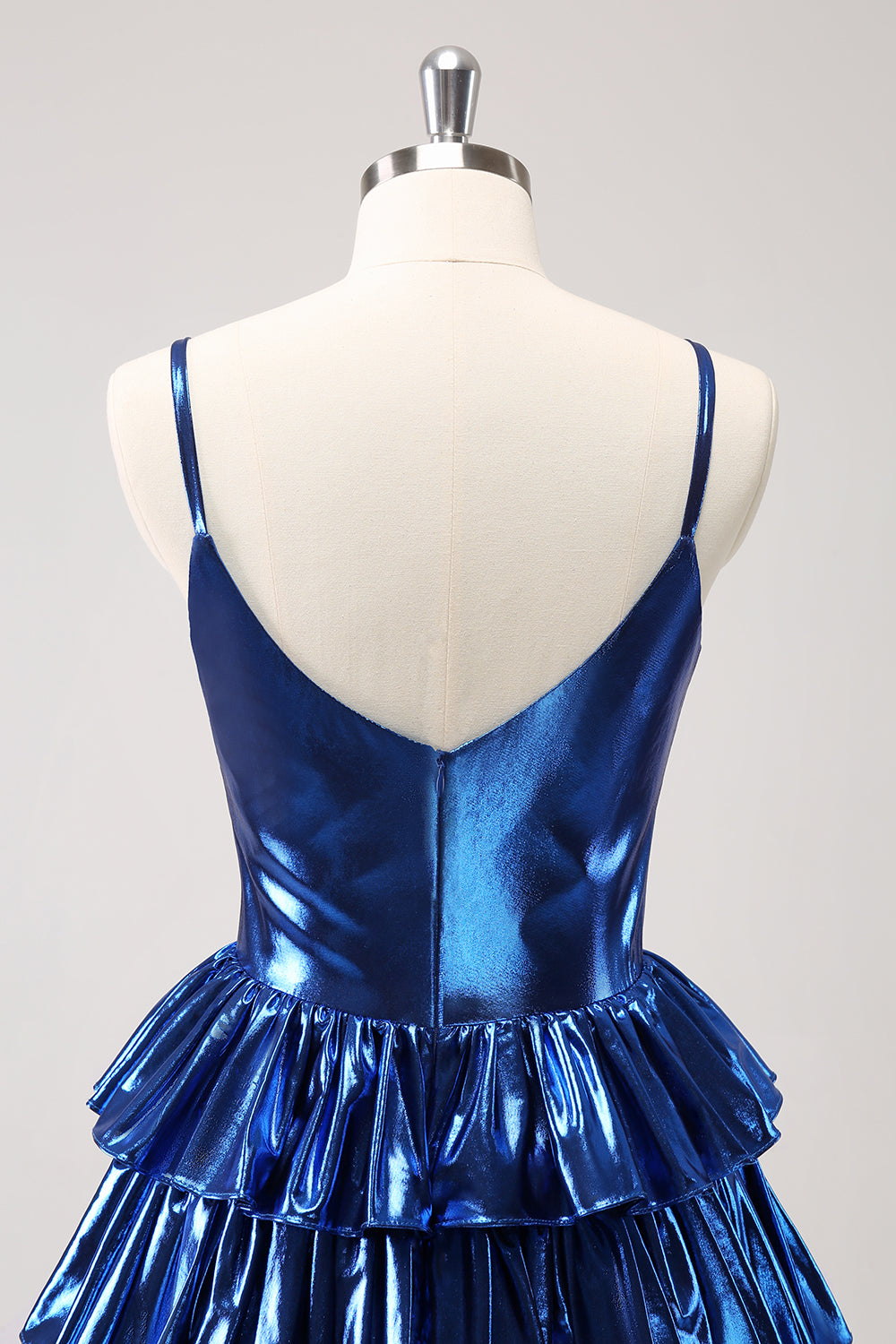 A Line Ink Blue Spaghetti Straps Tiered Short Homecoming Dress