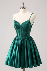 Sparkly Dark Green Beaded Corset A Line Short Homecoming Dress