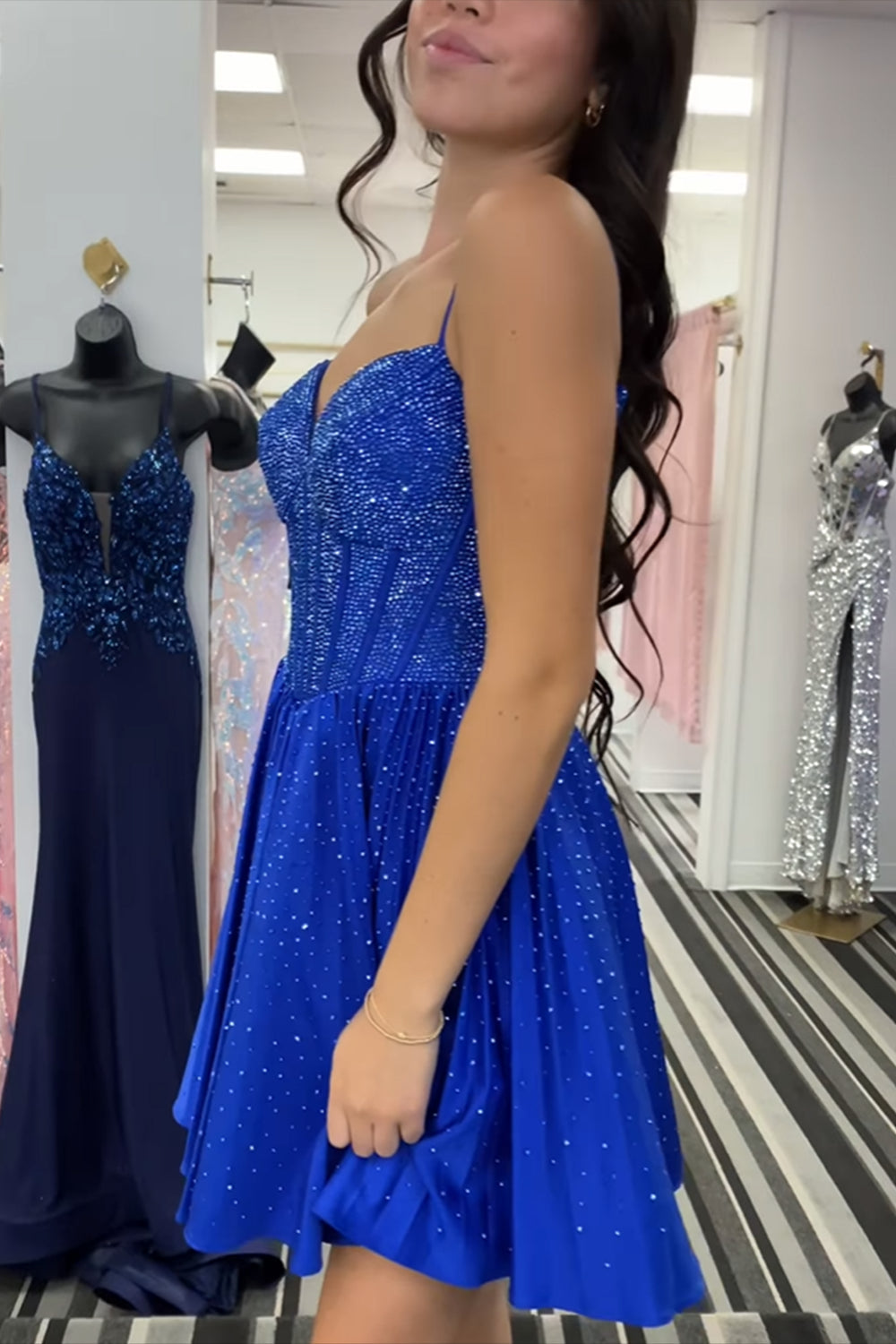 Sparkly Blue Beaded Corset A Line Short Homecoming Dress