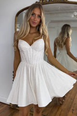 Sparkly A Line White Beaded Corset Short Homecoming Dress