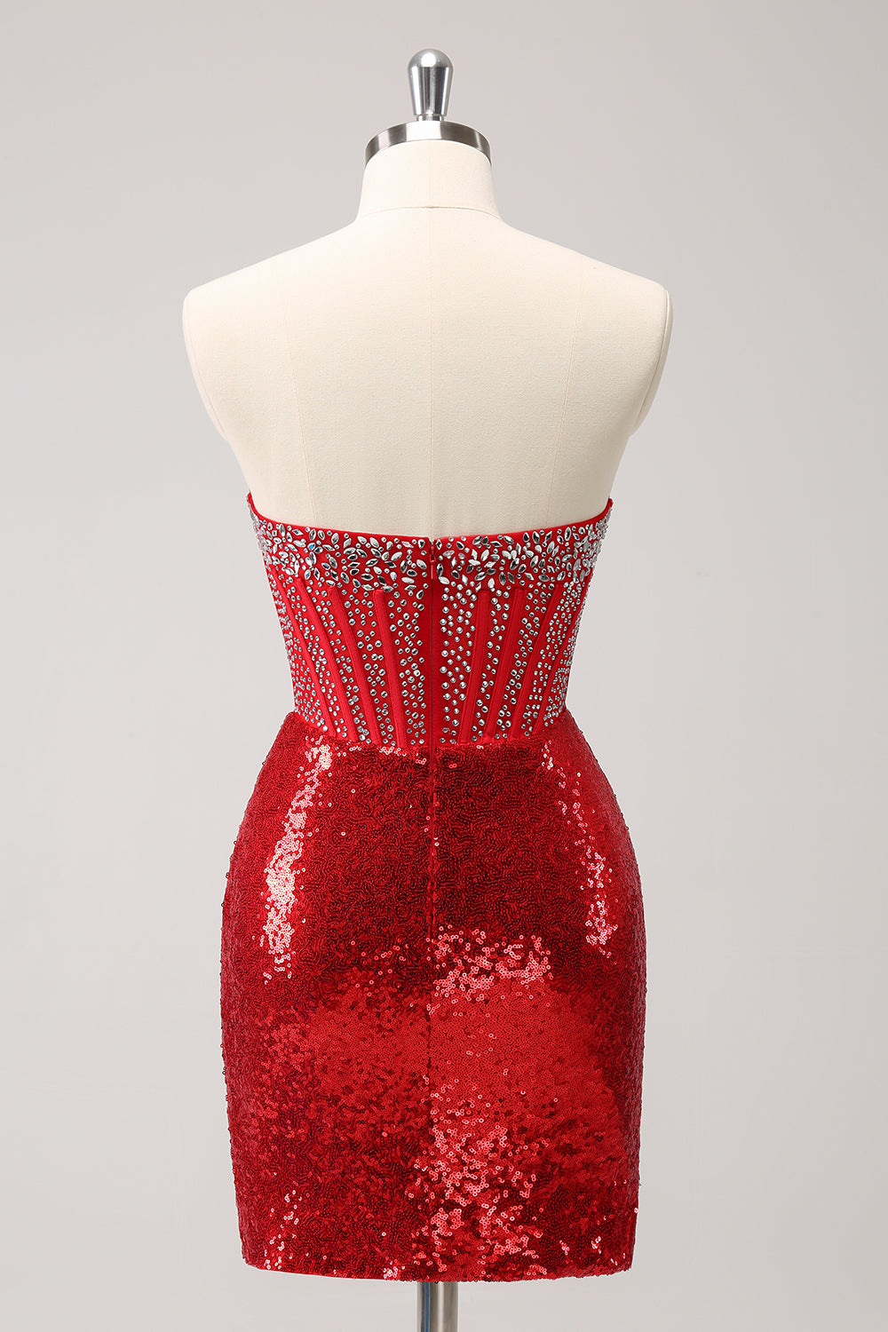 Sparkly Red Strapless Tight Short Homecoming Dress with Beading