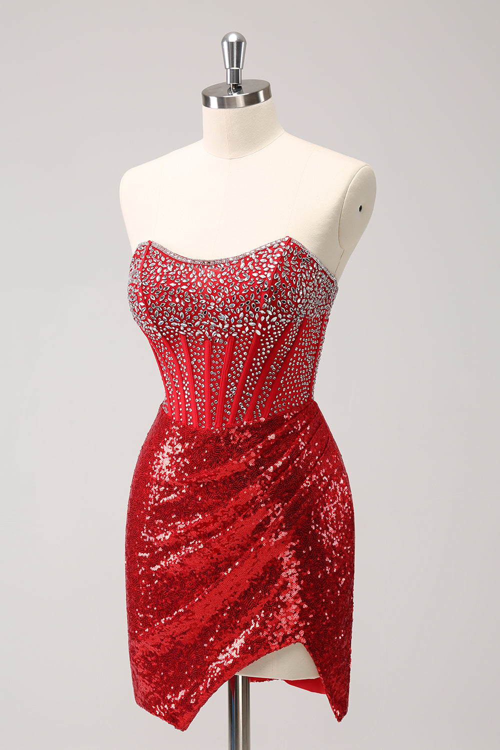 Sparkly Red Strapless Tight Short Homecoming Dress with Beading