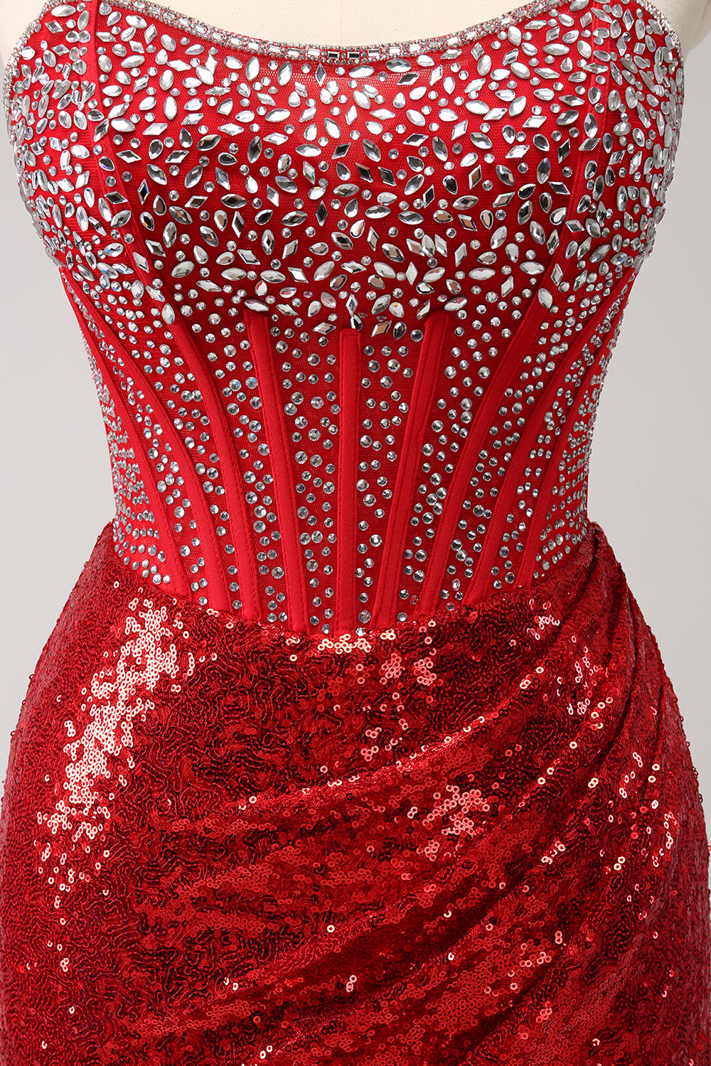 Sparkly Red Beaded Strapless Tight Short Homecoming Dress