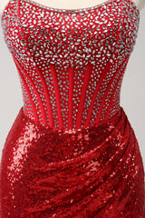 Sparkly Red Strapless Tight Short Homecoming Dress with Beading