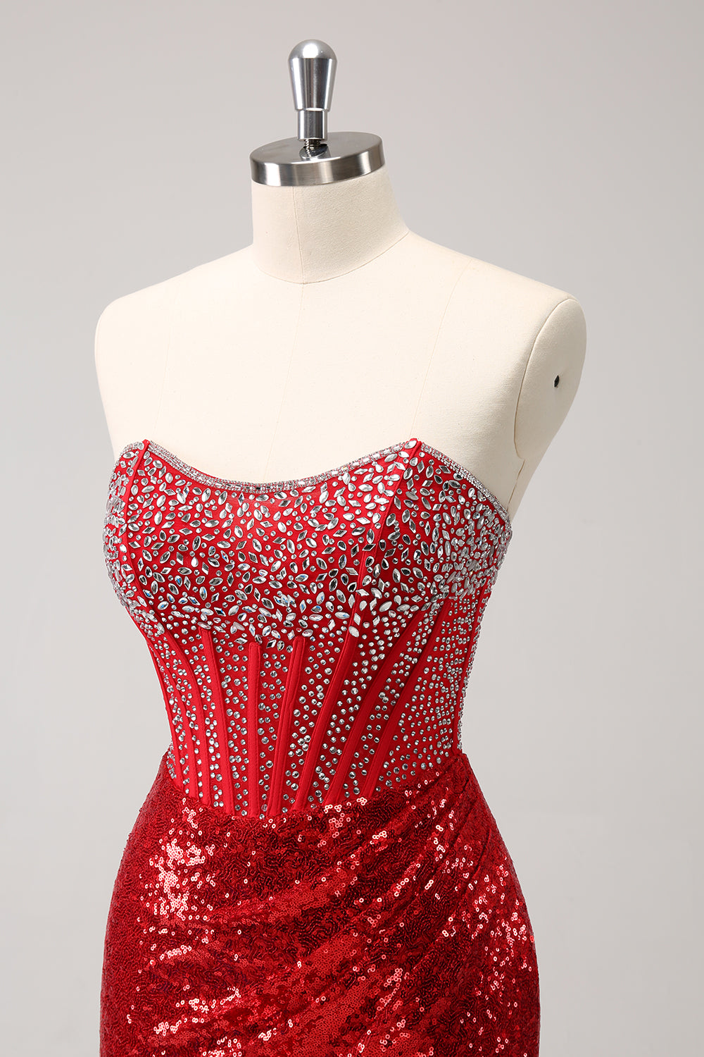 Sparkly Red Beaded Strapless Tight Short Homecoming Dress