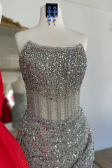 Golden Silver Corset Strapless Tight Short Homecoming Dress with Beading