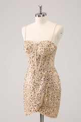 Glitter Golden Sequins Corset Tight Short Homecoming Dress