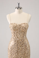 Glitter Golden Sequins Corset Tight Short Homecoming Dress