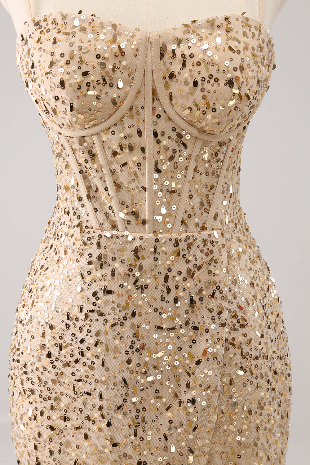 Glitter Golden Sequins Corset Tight Short Homecoming Dress