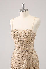 Glitter Golden Sequins Corset Tight Short Homecoming Dress