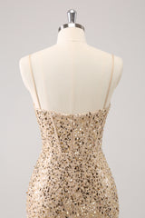 Glitter Golden Sequins Corset Tight Short Homecoming Dress